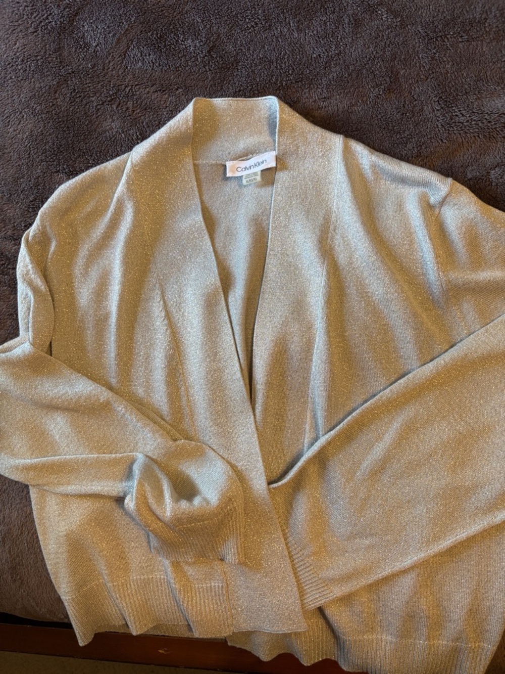 Calvin Klein Metallic Cream Open-Front Cardigan
